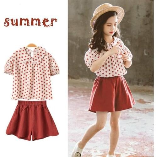 Summer Girls Sets Two Pieces Kids Clothes Set Dot T Shirt & shorts Children Clothing 4 5 6 7 8 9 10 11 12 Years