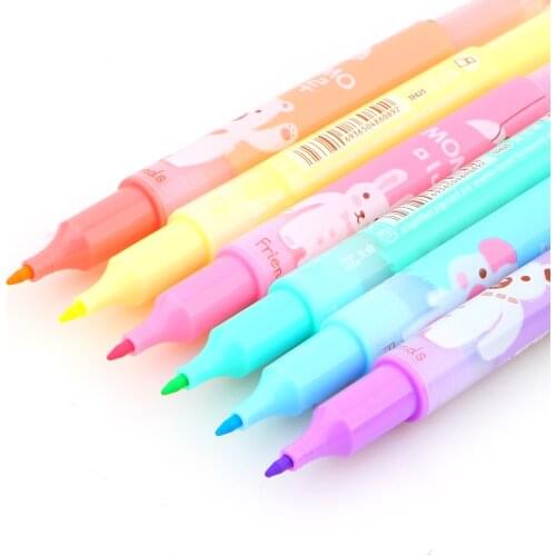 6 Color Highlighter Pen Scrawl Drawing Pen DIY Marker Pen Stationery School Supplies Papelaria For kids gift