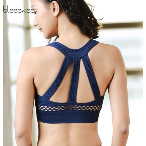 BLESSKISS 2018 Padded Sports Bra Push Up Yoga Top Fitness Women Hollow Out Dry Fit Running Gym Tank Top Sport Clothing Workout