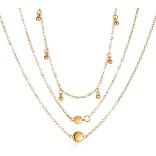 Luxury Pendant Choker Necklace for Women Minimalist Multilayer Simple Metal Round Pendant Necklace Golden Necklaces