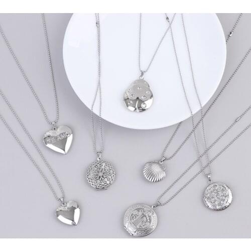 1PC Unique Carved Design Photo Frame Pendant Necklace Stainless Steel Charm Openable Locket Necklace Jewelry Accessory For Women