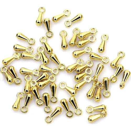 100Pcs Drops Pendants Metal Gold Plated Fit For Necklaces Extender Chains Jewelry DIY Making Findings Charms 7x2.5mm