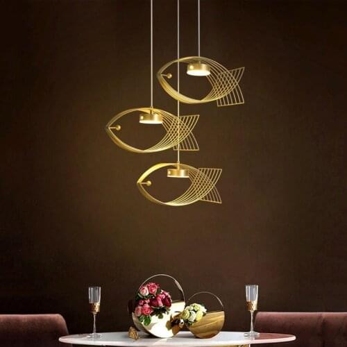 Nordic Simplicity Fish Shape Led Pendant Lights Gold\White\Black Iron Lampshade Living room Restaurant Fish Hanging Lamps