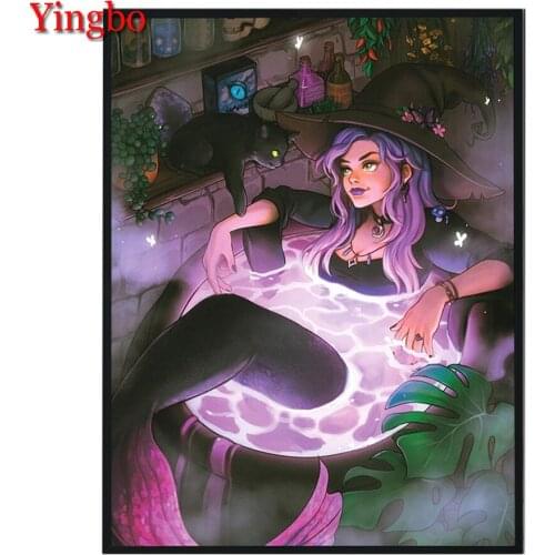 Full Square Drill Diamond Painting Cartoon Mermaid Witch 5D Diamond Embroidery Rhinestone Mosaic Cross Stitch Home Decoration