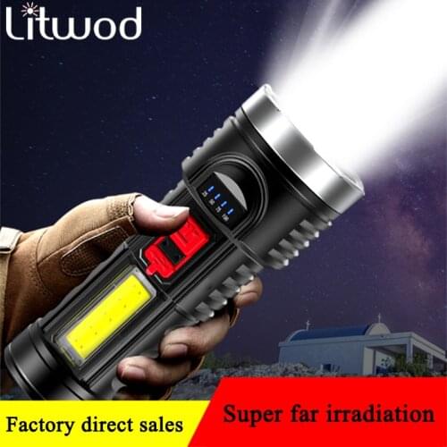 Ultra-Bright Flashlight Portable Powerful Light COB Side Light Floodlight USB Rechargeable Outdoor Searchlight Household Light