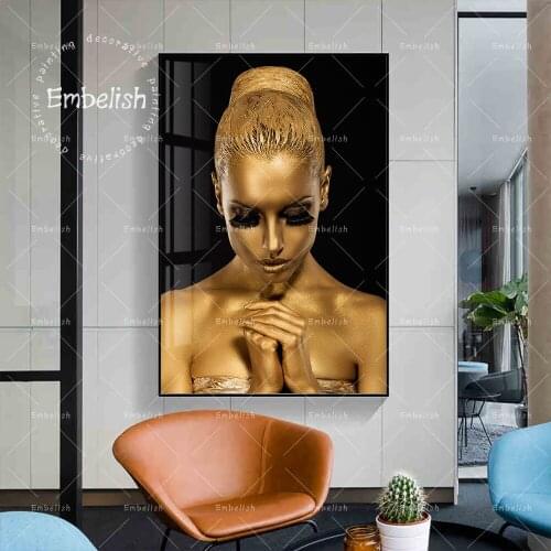 Embelish Modern Home Decor Wall Art Pictures For Living Room Sexy Nude Golden African Woman HD Canvas Painting Portrait Posters