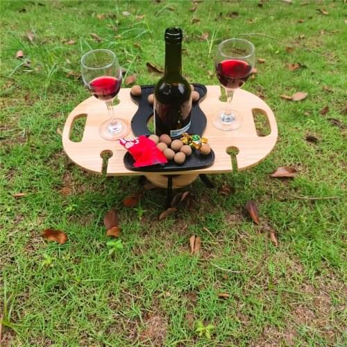 High Quality Wine Rack Holder Bamboo Wooden Outdoor Picnic Portable Folding With Glass Holder 2 In 1 Wine Glass Rack Wine Table