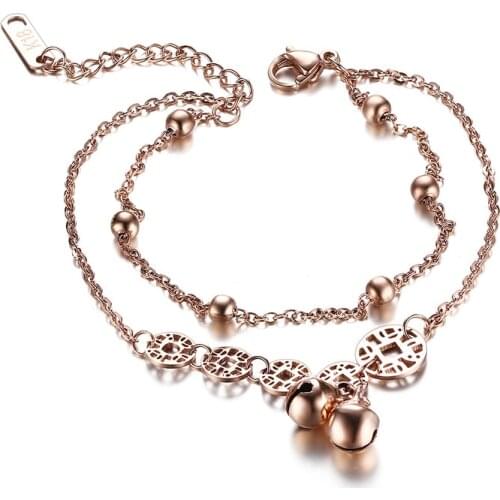 2021 Titanium Steel Material Rose Gold Color Double Bell Fashion Korean Version And Temperament Bracelet Suitable For Women