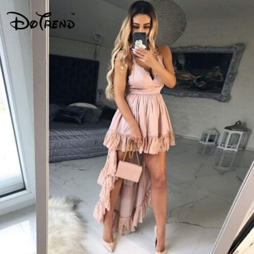 Sexy V Neck Spaghetti Strap Dresses Womens Fashion Cocktail Party Swallowtail Dresses Flounced Draped Vestidos