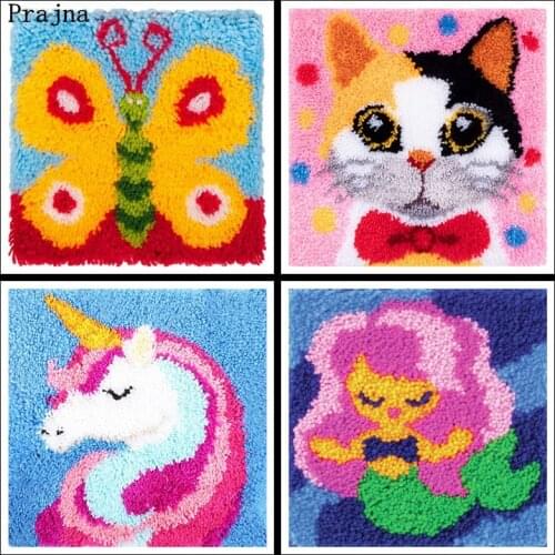 Animals Cat/Unicorn/Mermaid Latch Hook Cushion Cross Stitch Carpet Cartoon Embroidery Needlework Crochet Pillows Accessories