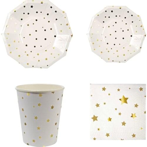 Gold Silver Fiol Star Paper Plates Baby Shower Party Tableware Paper Plate Cups Napkins For Wedding Birthday Star Party Supplies