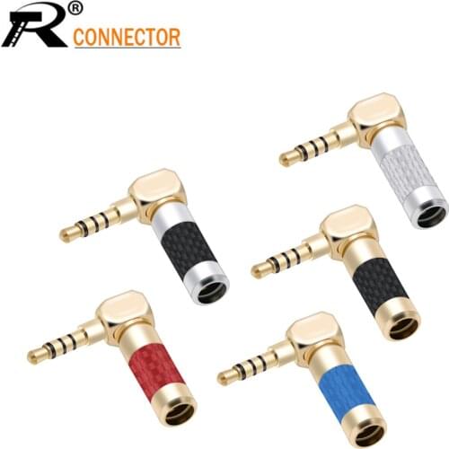 1pc Right Angle MINI Jack 3.5mm 4 Pole Stereo Male Plug Carbon Fiber Adapter Solder Connector fit for 6mm cable