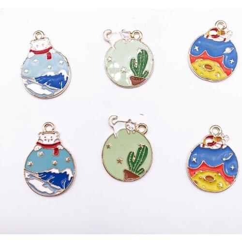 10pcs Cartoon series polar bear aviation astronaut cactus cat pendant DIY jewelry alloy accessories