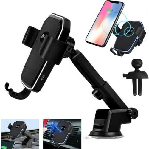 10W Car Qi Wireless Charger, Car Suction Cup + Air Vent Mount Phone Holder, Automatic Clamping For IPhone XR X 8 11 Samsung S10