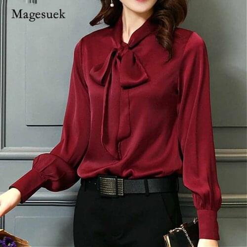2021 Bow Lantern Sleeve V-Neck Chiffon Blouse Solid Plus Size Long Sleeve Blouse Womens Shirts Blusas Mujer De Moda 2198 50