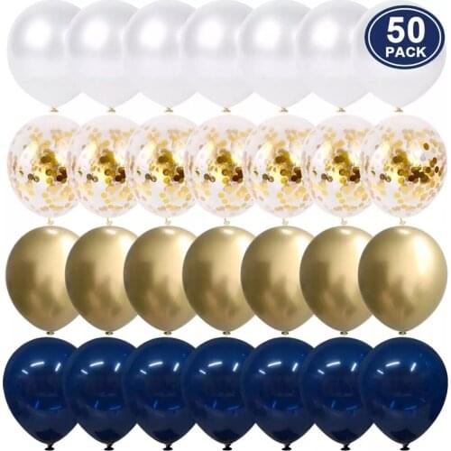 50pcs 12 inch Metallic Gold White Pearl Balloons Baby Shower Wedding Birthday Party Navy Blue Gold Confetti Ballon Decor Kid