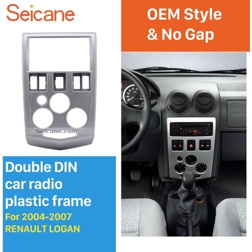 Seicane 2 Din Silver car radio Fascia Stereo Interface Frame Panel for RENAULT LOGAN Trim Dash CD Installation Kit OEM no Gap