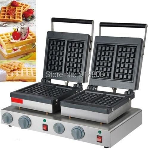 Free Shipping Commercial Use 110v 220v Electric Nonstick Square Belgian Dual Waffle Maker Iron Machine Baker