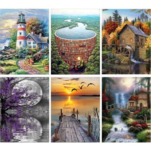 DIY 5D Diamond Painting House Landscape Mosaic Cross Stitch Scape Diamond Embroidery Full Round Drill Rhinestones Art Home Decor