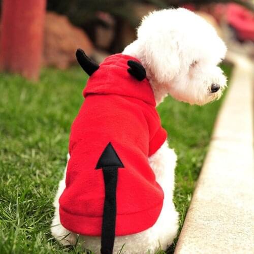 Pet Devil Cosplay Costume Dog Fleece Hooded Warm Coat Funny Sleeveless Halloween Jacket