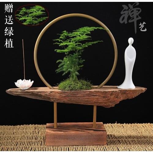 Zen Chinese porch ornaments / TV cabinet with dead wood root carving living room office flower pot