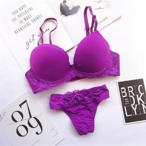 Women Sexy Lace Thong Bra set Seamless Bra Thin Push Up underwear Bralette Sexy Lingerie 75-95B C D E Cup Bra Panties 2PCS/Set