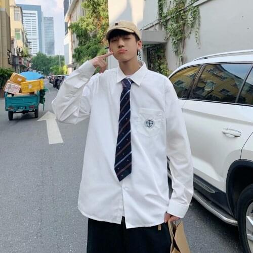 Hong Kong style Korean version of the new dk uniform college style long-sleeved white shirt boy couple the same jk shirt