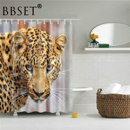 Cat Family Animal Shower Curtain Ferocious Yellow Cheetah Pattern Waterproof Multi-size Douchegordijn Bathroom Decor