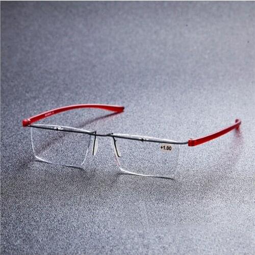 Red and Black Browline Alloy Rimless Optical Reading Glasses for Men and Women Reading Eyeglasses +1.00 +1.50 +2.00 +2.50 +3.00
