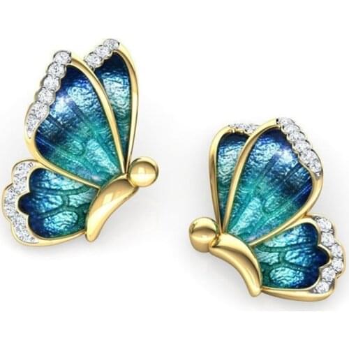 Creative Butterfly Style Pearls Ear Stud Earrings Gold Crystal Enamel Earrings For Women Wedding Jewelry