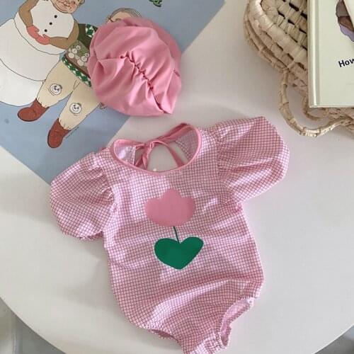 Summer Baby Girls Plaid Floral Printing Sweete Swimwear
