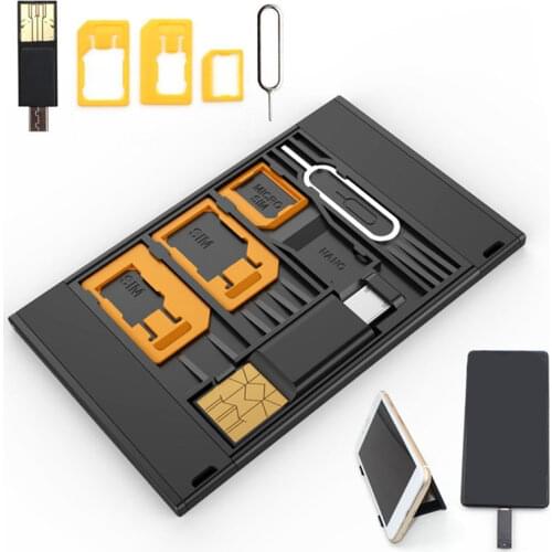 Multifunctional Cellphone Micro Sim Nano Standard SIM Storage Case Lightweight 2-in-1 TF Cards Reader Micro-USB/USB Eject Pin