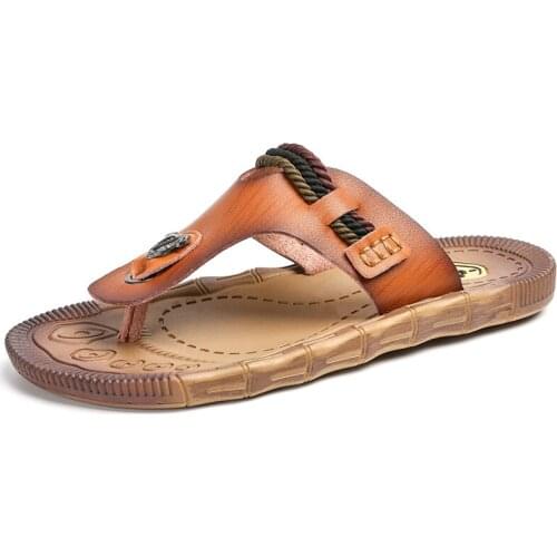 2021 Summer New Korean Mens Flip Flops Beach Shoes Outdoor Leisure Breathable Tendon Bottom Slippers Sandals Men Size 39-44