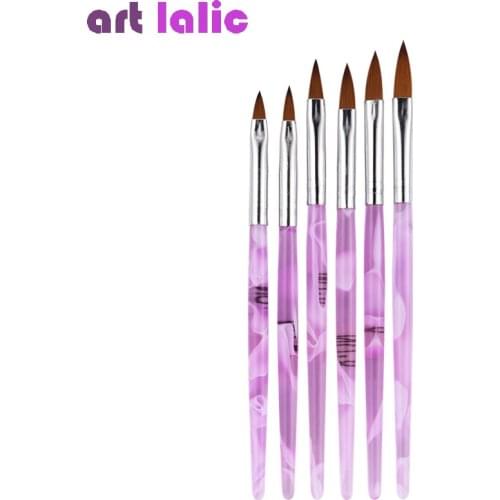 New 6 PCS Acrylic Sable Nail Art Flat Brush Design Dotting Painting Drawing Crystal Pen Set Carving Salon Tips Builder