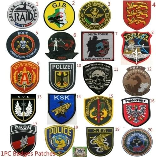 Special Forces POLICE SWAT Badge Patch Embroidered Patches Army Cosplay Armbands Tactical Sewings Hook and Loop Skull Eagle Wing