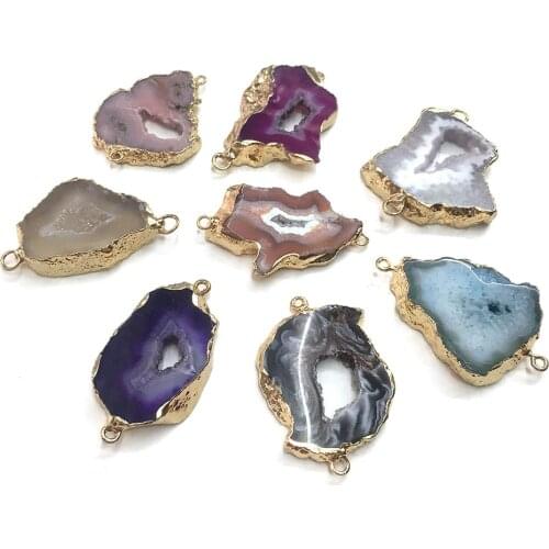 Natural Stone Druzy Agates Pendant Connector Irregular Quartz Charms for Jewelry Making DIY Necklace Earrings Accessories Gift