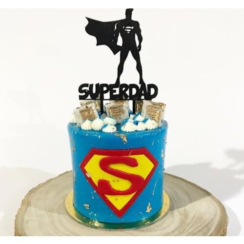 INS New Best Dad Acrylic Cake Topper Gold Stars Black Super Dad Cupcake Topper For Father Dad Birthday Party Cake Decorations