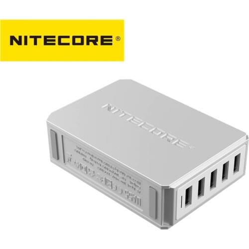 Original Nitecore UA55 5-Port USB Desktop Adapter 5-Bays USB Adapter 50W High Speed Concurrent Charging 10A Max Output