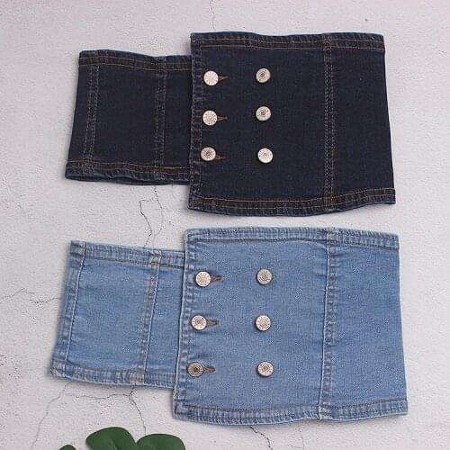 2020 Irregular Double Layers Bottons Waist Belt Vintage Elastic Denim Fabric Corset Ladies Fashion Street Wide Waistband Belts