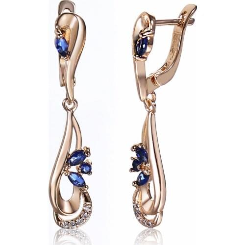 New Blue Cubic Zirconia Plant Drop Earrings for Women Girls Fashion Earrings 585 Rose Gold Stud Earrings Best Gifts DGE312