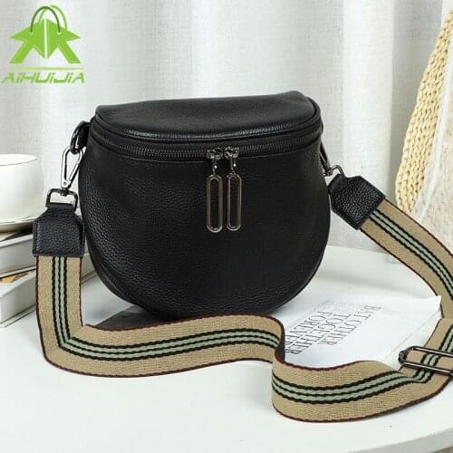 Fashion Women Genuine Leather Semicircle Saddle Bags 2021 New Broadband Design Shoulder Crossbody Bag Travel Ladies Handbags