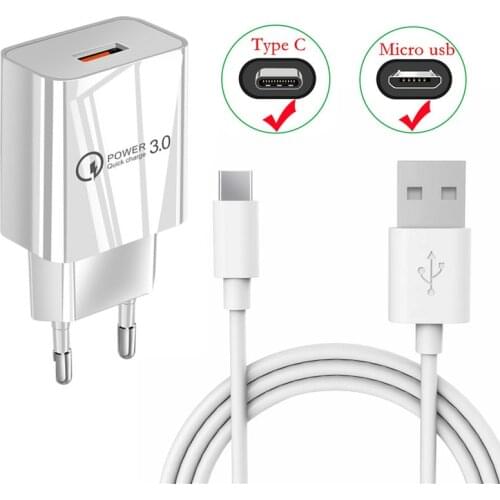 USB 3A Fast Charger Adapter Type C Micro Charge Phone Cable For Huawei P30 P Smart Z Honor 20 9X 9S Asus ZenFone Live L1 ZS620KL