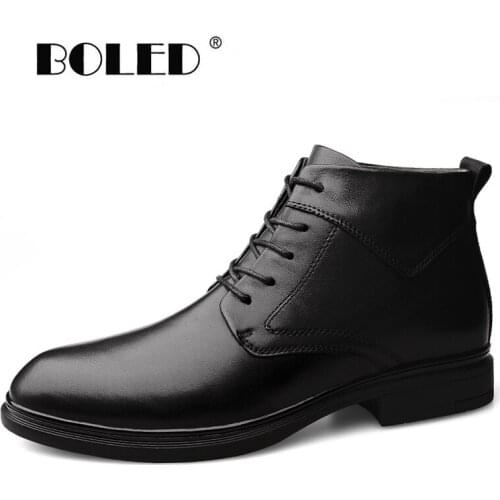 Quality Genuine Leather Non-Slip Boots Men Lace Up Plush Warm Waterproof Ankle Snow Boots Shoes Outdoor Autumn Winter Shoes