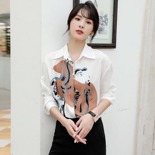 Woman Feminina WomenS Vintage Blouse Fashion Clothes 2020 Spring Autumn Printed Chiffon Shirts Female D0140