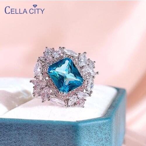 Cellacity luxury 925 sterling silver rings for women with sapphire gemstones 5A zircon wedding party wholesale gift open size