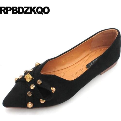 Rivet ladies beautiful flats shoes large size women 2018 chinese suede black spring autumn slip on maternity pointed toe stud
