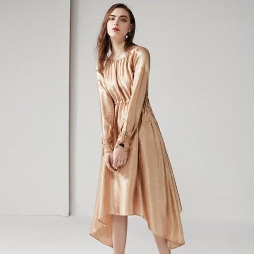 Fashion brand Asymmetrica lace embroidery silk dress female was thin high waist hollow cut design dress wq1569 dropship factory