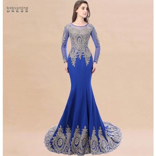 Hot Kaftan Dubai Lace Mermaid Evening Dresses Long Sleeve Formal Evening Prom Gowns Women Vestido Longo Robe de Soiree Longue