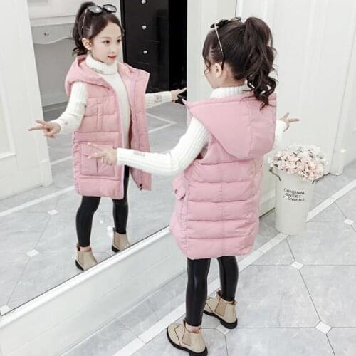 Baby waistcoat 3-11T kids long style warm vest baby girls spring cotton-padded hooded children warm jacket children snowsuit