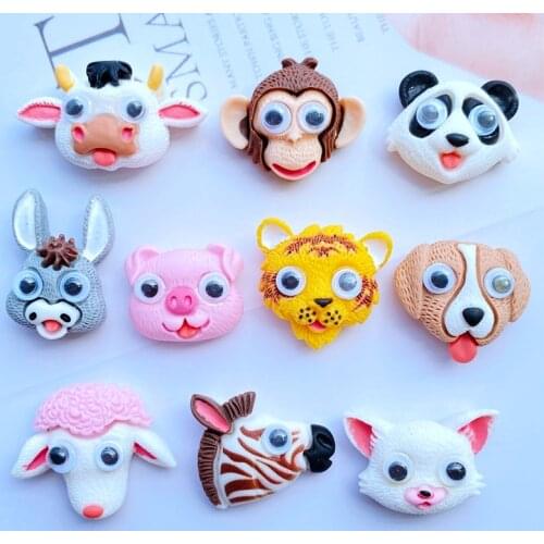 10Pcs Lovely Mixed Moving Eye Cartoon Animals Resin Flatback Cabochon Scrapbook Kawaii Embellishments Accessories J25